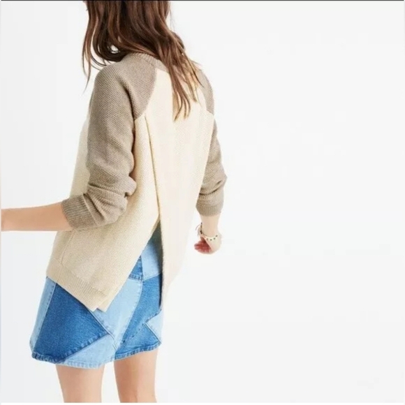 Madewell Tops - Madewell Colorblock Waffle Knit Cross-Back Sweater Heather Moonstone Sz XS